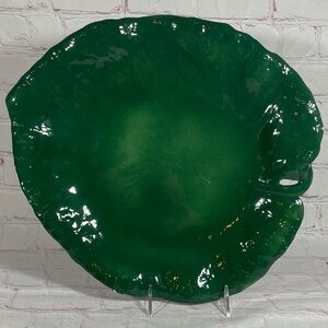 Vintage Italian Green Leaf-Shaped Ceramic Serving Platter